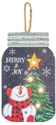 Merry and Joy Christmas Wood Jar Hanging Sign LED Lighted