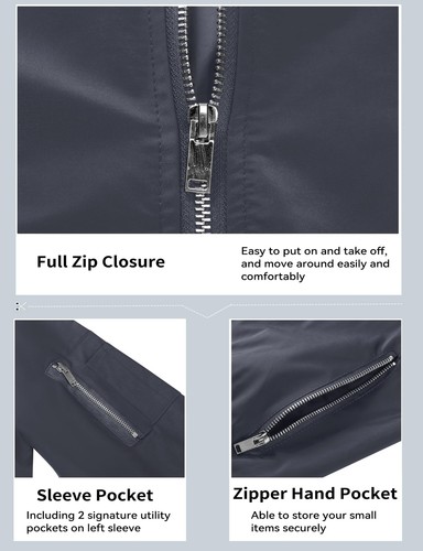 Men's Windbreaker Bomber Jackets Lightweight Casual Full-Zip Work Coats Pockets - Picture 38 of 54