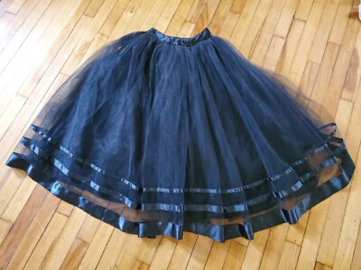 Tulle And Ribbon Black Long Skirt Sz M Strip Halloween