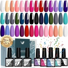 24 Pcs Gel Nail Polish Set 21 Popular Colors Gel Nail Polish Base Coat Glossy &
