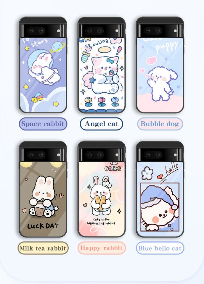 Tempered Glass Cat Rabbit Phone Case For Google Pixel 9 8 7 6A 8A 7A Asus ROG 7 - Image 3 of 4
