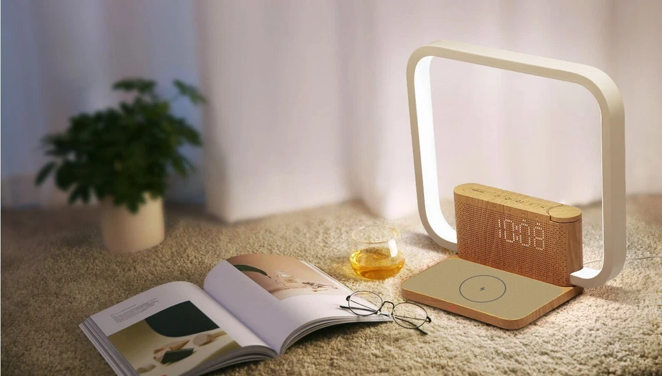 Dual Alarm Clock Bedside Table Lamp with Fast Wireless Charger Station for - Image 3 of 4