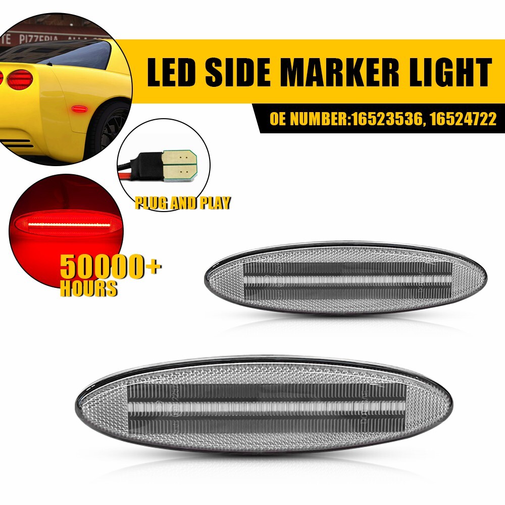 2PCS Clear LED Fender Marker Lights for 97-04 Chevy Corvette C5