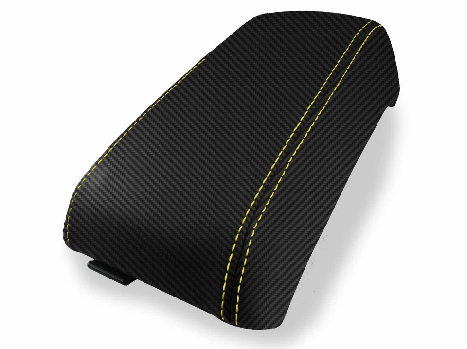 Se adapta a Subaru Baja 2003-2006 tapa de consola de fibra de carbono reposabrazos cubierta puntada amarilla Foto 2 de 4