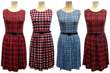 Ladies Tartan Print Skater Dress Womens Check Party Short Dress Sizes8-12