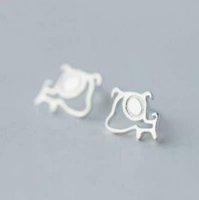 Silver Cute Animal Dog Puppy White Gold GP Stud Earring
