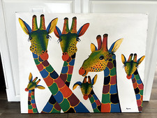 art, painting, giraffe, original, african, zambia, victoria falls, family