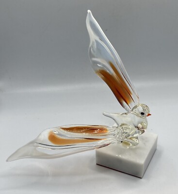 Vintage Beckhurst Kunst Glas Lampe Arbeit opak Bernstein Vogel auf Marmorsockel Figur