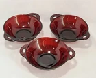Set of 3 - VTG Anchor Hocking Ruby Red Glass Coronation Berry Bowl - 1.5" x 4.5"