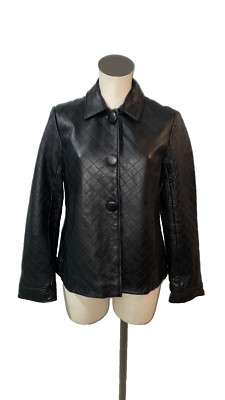 Jaclyn Smith Vintage Genuine Leather Quilted Jacket size S Collared Snap Front