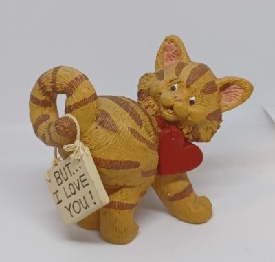 Vintage Kathy Wise Orange Striped Cat Heart But I Love You Sign Figurine