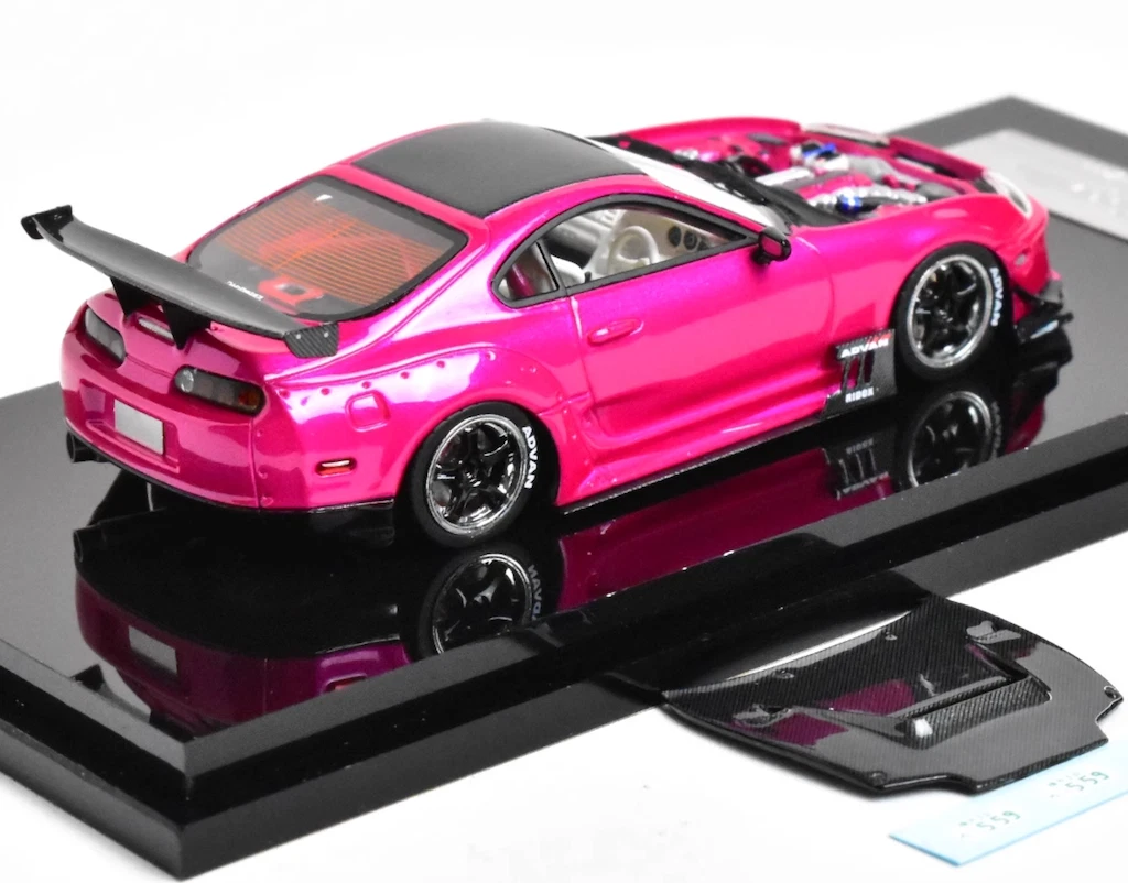 YM 1:64 JDM Pink Supra A80 JAZ80 Racing Sports Model Diecast