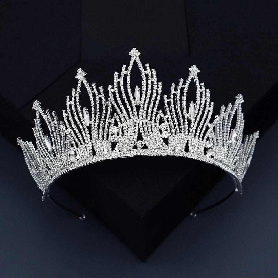 Sposa Corona Mezzo Cerchio Lusso Strass Matrimonio Copricapo Festa Tiara Nuovo - Immagine 2 di 4