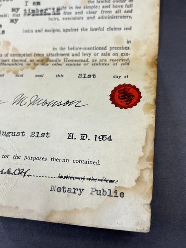 Wolfeboro NH New Hampsire 1954 LUMBER Sale Warrantee Deed Monson Tuttle Name - Bild 8 von 12