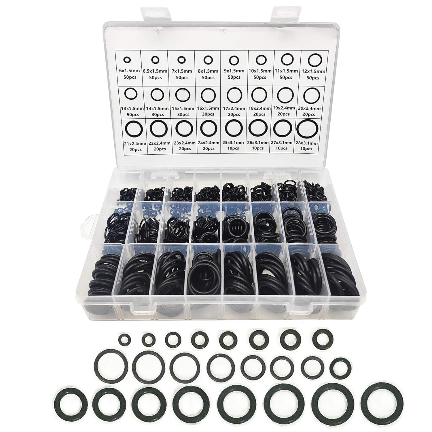 740pcs Rubber O Ring Assortment Kits 24 Sizes Sealing Gasket Washer Made of NBR
