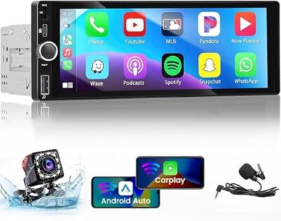 6.9 Single Din Car Stereo Wireless Apple Carplay Touchscreen Bluetooth Radio USB