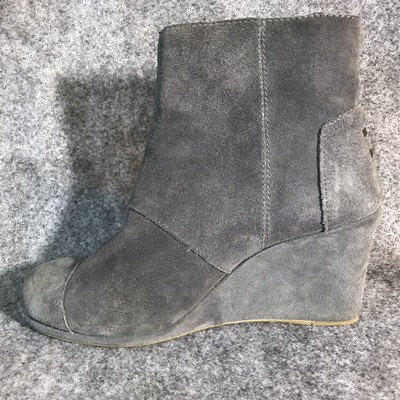 grey leather wedge boots