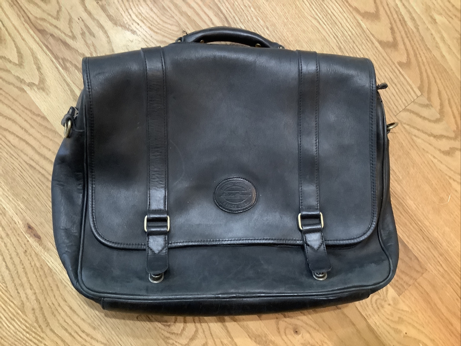 Eddie Bauer Black Leather Carry All Bag Heavy Duty Business Briefcase