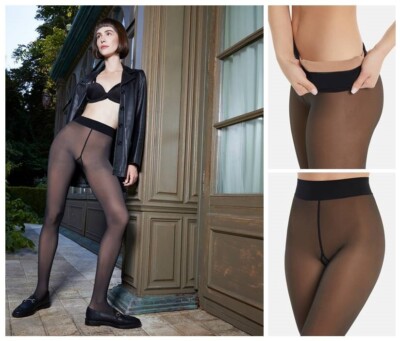 Cette Nude Look 80 DEN Fleece Strumpfhose Damen Warm Transparent bis XL Schwarz
