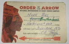 Boy Scout OA Membership Card Lodge 443 Nooteeming NEw York 1970   RC6