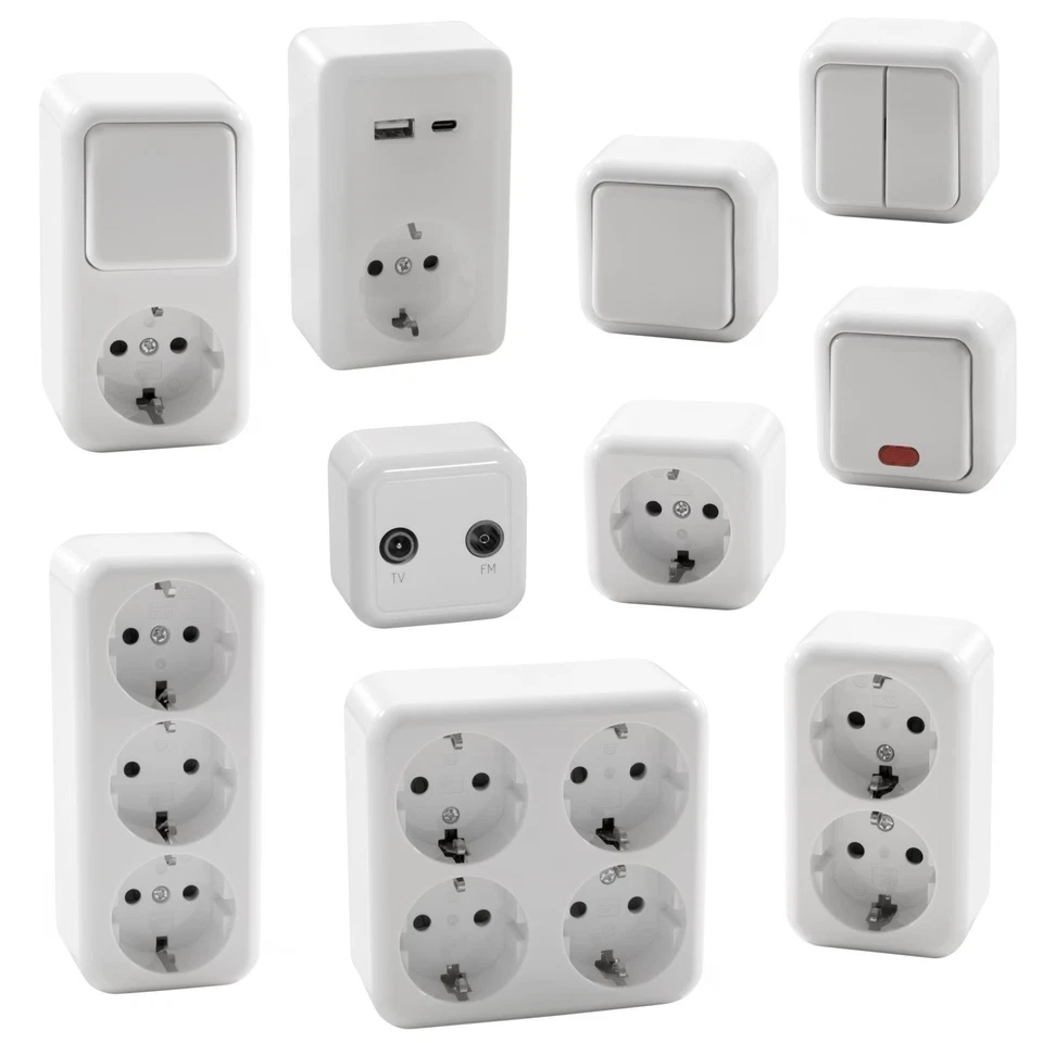 ETT Aufputz Schalter Steckdosen &Co weiß FINERY Serie Schalterprogramm AP 230V Innen