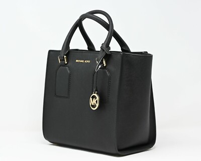MICHAEL KORS ブラックレザー ハンドバッグ MICHAEL KORS SELBY Medium Satchel Crossbody Black Leather NWT