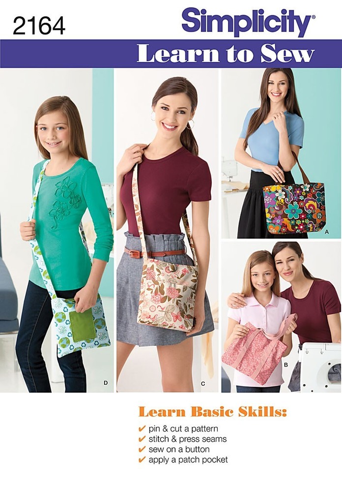 Simplicity 2164 Learn To Sew Assorted Bags Sewing Pattern Uncut