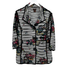 Multiples Jacket Coat Size Large Stretch Knit 3/4 Sleeve Pockets Floral Striped
