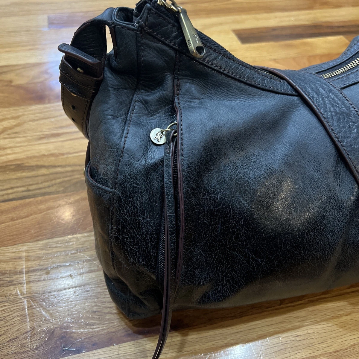 HOBO International Horizon Black Glazed Leather Shoulder Bag Purse