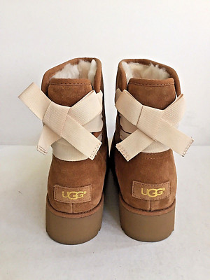 UGG CLASSIC MINI DREW SUNSHINE PERF CHESTNUT BOW ANKLE BOOT US 6 / EU 37/ UK 4.5