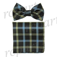 Men's Pre-tied Bow Tie  hankie set plaids  checkers blue black yellow wedding
