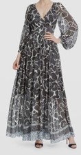 $442 ONE33 Social Women's Gray Floral-Print Balloon-Sleeve Gown Dress Size 0