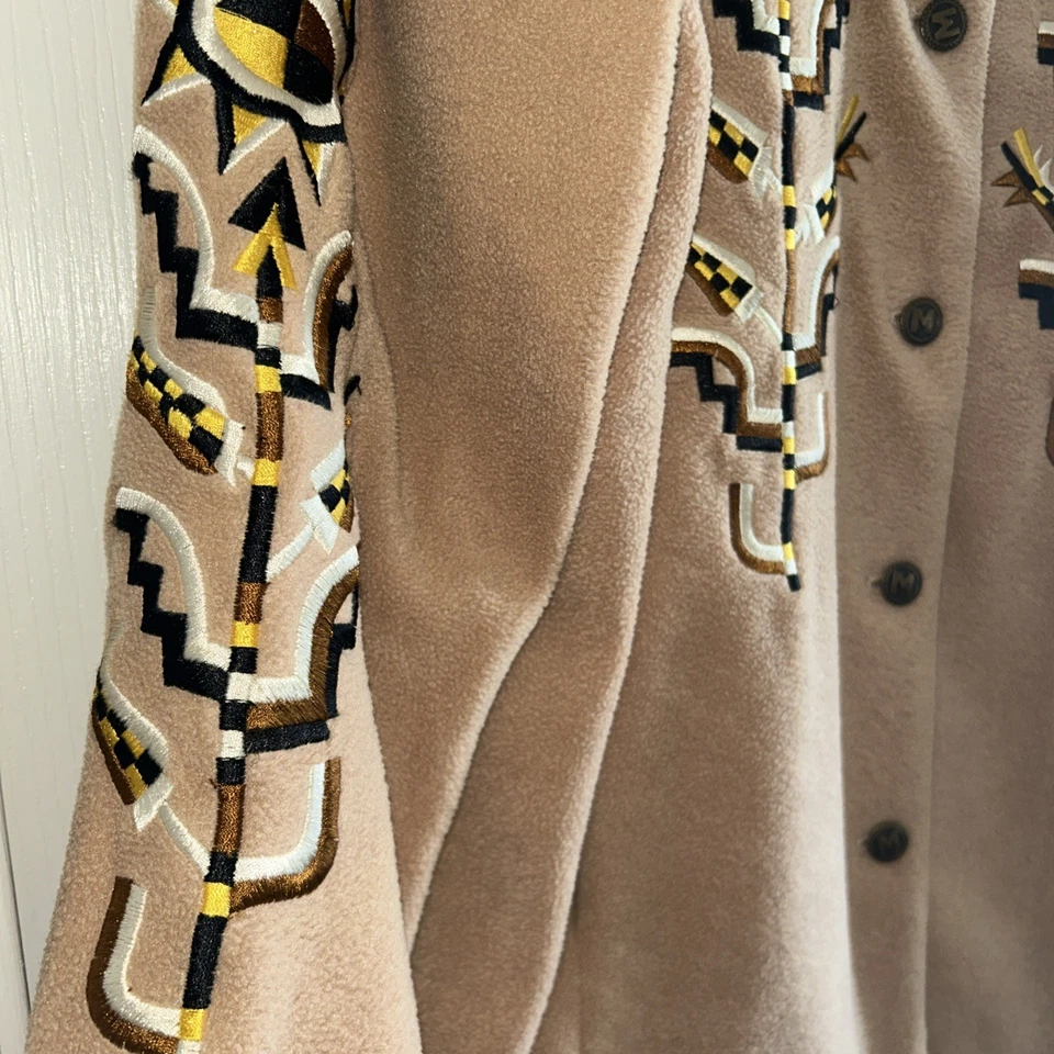 Vintage Bob Mackie Wearable Art Tan Embroidered Coat Womens L - Image 4 of 4