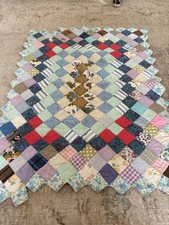 Handmade Vintage Blue Baby Boy Crib Quilt 1950s 40x31 Lap Quilt