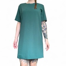 Everlane Women's Size 4 Green Shift Dress Short Sleeve Lined Zip Closure