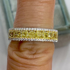 4CT Cushion Cut Simulated Yellow Citrine Half Eternity Ring 14K White Gold Over