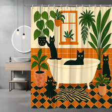 Stylish Black Cat Shower Curtain for Cat Lovers and Bathroom Decor