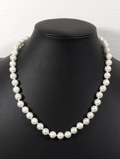 White Glass Faux Pearl Necklace 925 Clasp Wedding Bridal Classic 18 in