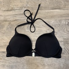 Victoria Secret Bombshell Plunge Bikini Swim Halter Top Black Size 32 B