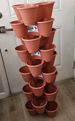 Lot Of 10 ~ 3 Tier Stackable Flower Pots Planters Vertical Garden Tower Red