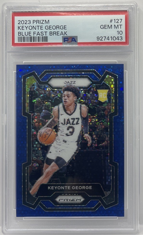 KEYONTE GEORGE 2023 PANINI PRIZM #127 BLUE FAST BREAK ROOKIE RC #/150 PSA 10 GEM