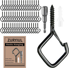 Heavy Duty Screw In Hooks with Safety Buckle, 2.2 IN Black Ceiling Hooks for Han