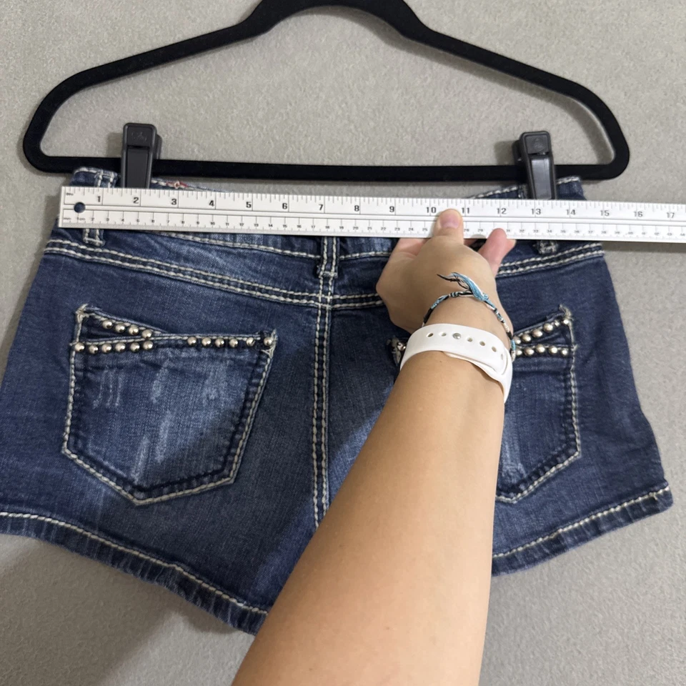 Y2K Pantalones Cortos de Jean Azul Tiro Bajo Envejecido Grunge Bling Rue 21 Aeropostale Lote X 3 Foto 3 de 4