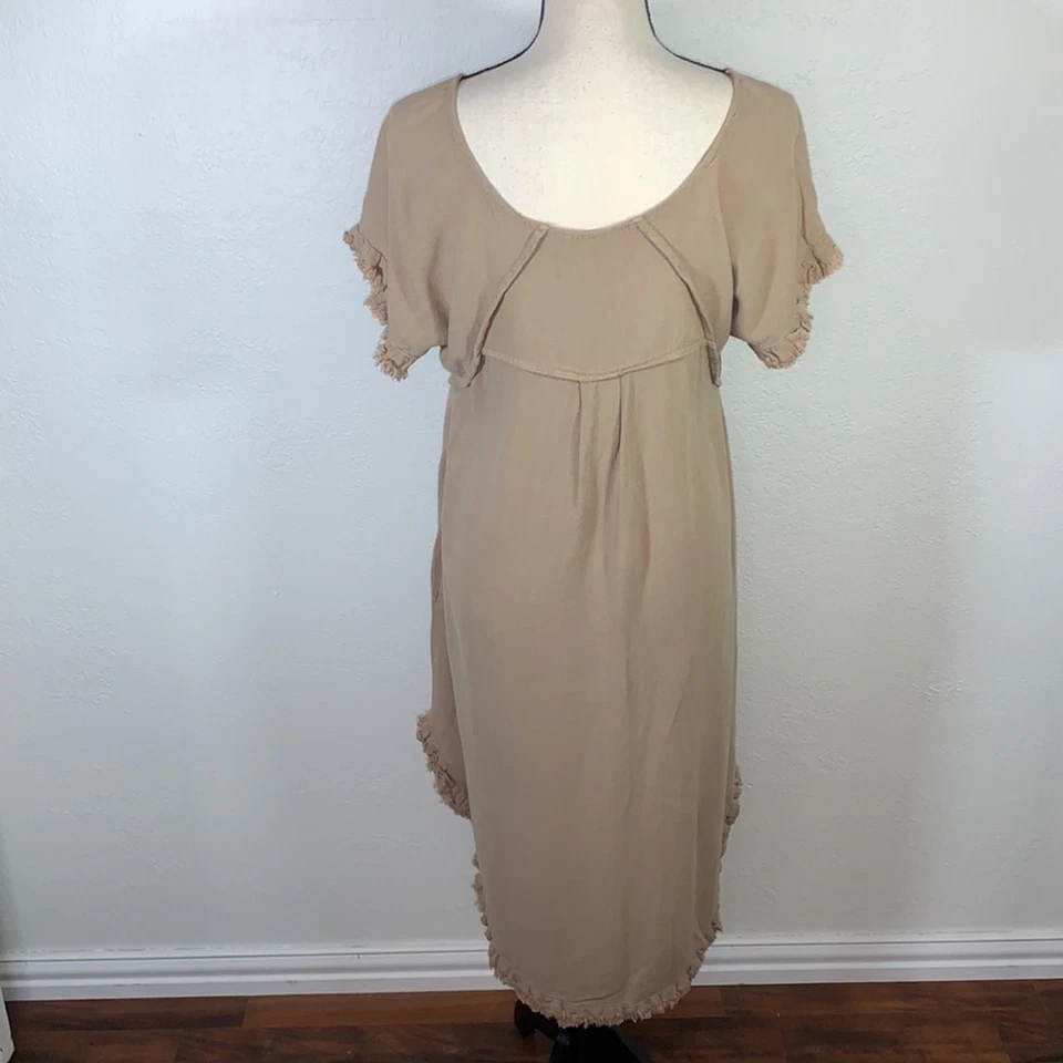Umgee USA Tan Ll You Need Is Linen Short Sleeve Frayed Hem Dress Size Small - Image 4 of 4