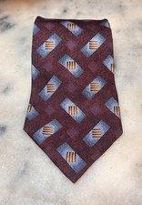 Perry Ellis Portfolio 100% Silk Burgundy Blue Geometric Abstract Tie Made In USA