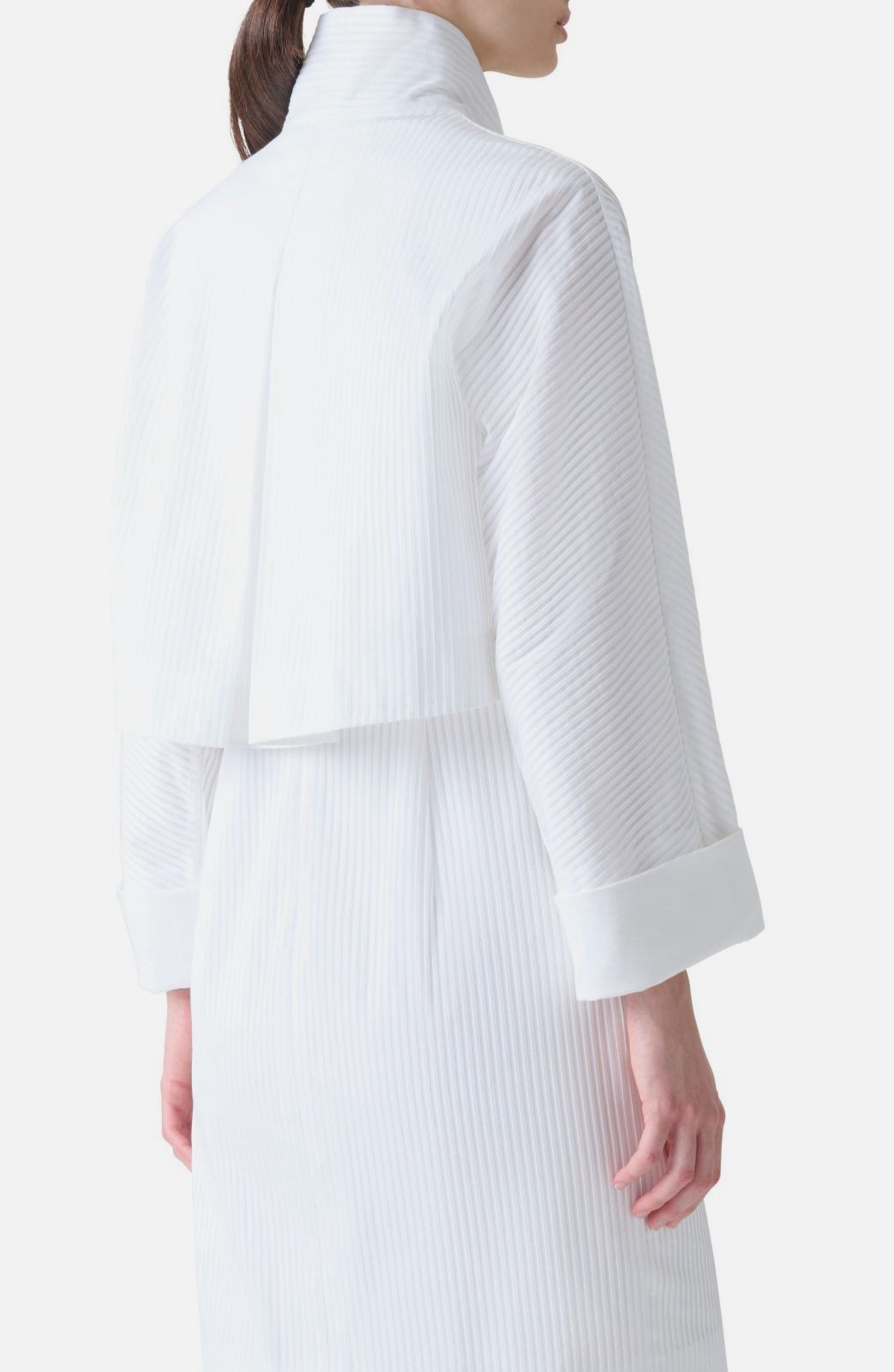 AKRIS Women White Mimi Pleated Cotton Voile Crop Jacket Size 8 image 2