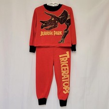 VTG 1992 Jurassic Park Boy's Red 2 Piece Pajamas Sleepwear Wormser Sz 4 USA Made