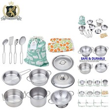 Durable Stainless Steel Pretend Cookware Set for Creative Toddlers - 12 Pieces