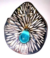 Hagit Gorali Sterling Silver Kalos Lily Pendant with Aqua Glass Drop