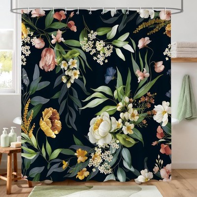 Artistic Floral Duschvorhang - Handgemalt Stil Badezimmer Dekor Wasserdicht
